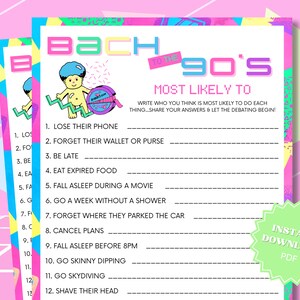 90s Bachelorette Party Game: Most Likely To Printable (Digital Download)