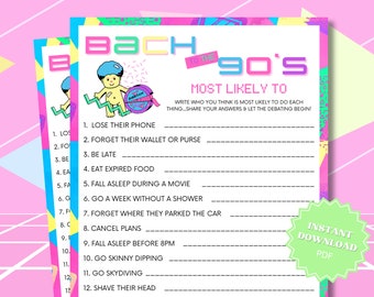 Most Likely To 90s Theme Bachelorette Party Game Printable, 90s Bachelorette, 90s Theme Party, Bach To The 90s, 90s Party Theme