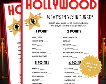 What's In Your Purse Oscar Party Game, Oscar Party Games, Oscars Party, Oscars Party Games, Oscar Party, Adult Party Games, Purse Game
