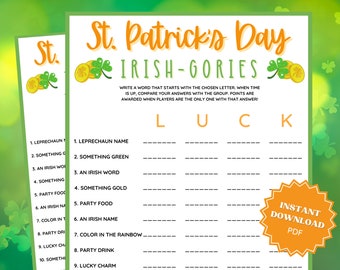 St. Patricks Day Scattergories Game, St Patricks Games, St Patricks Game, Scattergories, Word Games, Family Party Game, Classroom Games