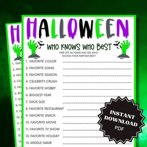 Who Knows Who Best Halloween Game Printable, Halloween Games, How Well Do You Know, Halloween Games For Adults, Halloween Printable Games