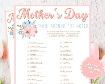 Mom Around The World Trivia Printable Mothers Day Game, Group Game, Trivia Games, Mothers Day Activity, Mothers Day Party, Mothers Day Games