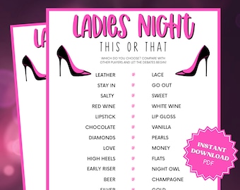 Ladies Night This Or That Game, Ladies Night Out, Girls Night Out, Ladies Night Games, Girls Night Games, Girls Weekend, Would You Rather