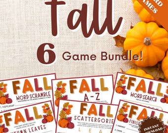 6 Fall Word Games Bundle For Kids, Fall Game Bundle, Fall Game Printables, Fall Games Printable, Printable Fall Games, Fall Games Indoor