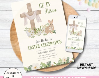 Religious Easter Invitation | Editable Easter Invitation Template | Easter Sunday Church Service Invitation | Easter Church Invitation