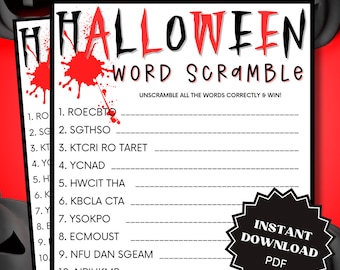Word Scramble Halloween Game Printable, Halloween Games Download, Halloween Games for Kids, Word Game, Halloween Printable Games