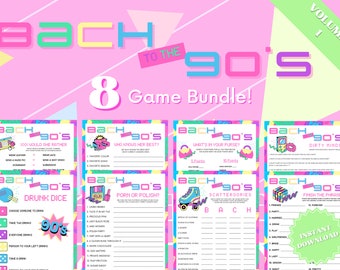 Bach To The 90s Bachelorette Party Games 8 Game Bundle Vol. 1, Dirty Minds, Drunk Dice Game, Finish The Phrase, Purse Game, Would You Rather