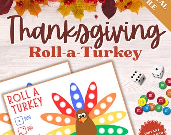 Roll A Turkey Thanksgiving Games Printable, Thanksgiving Games for Kids, Fall Games For Kids, Thanksgiving Games For Family, Fall Games