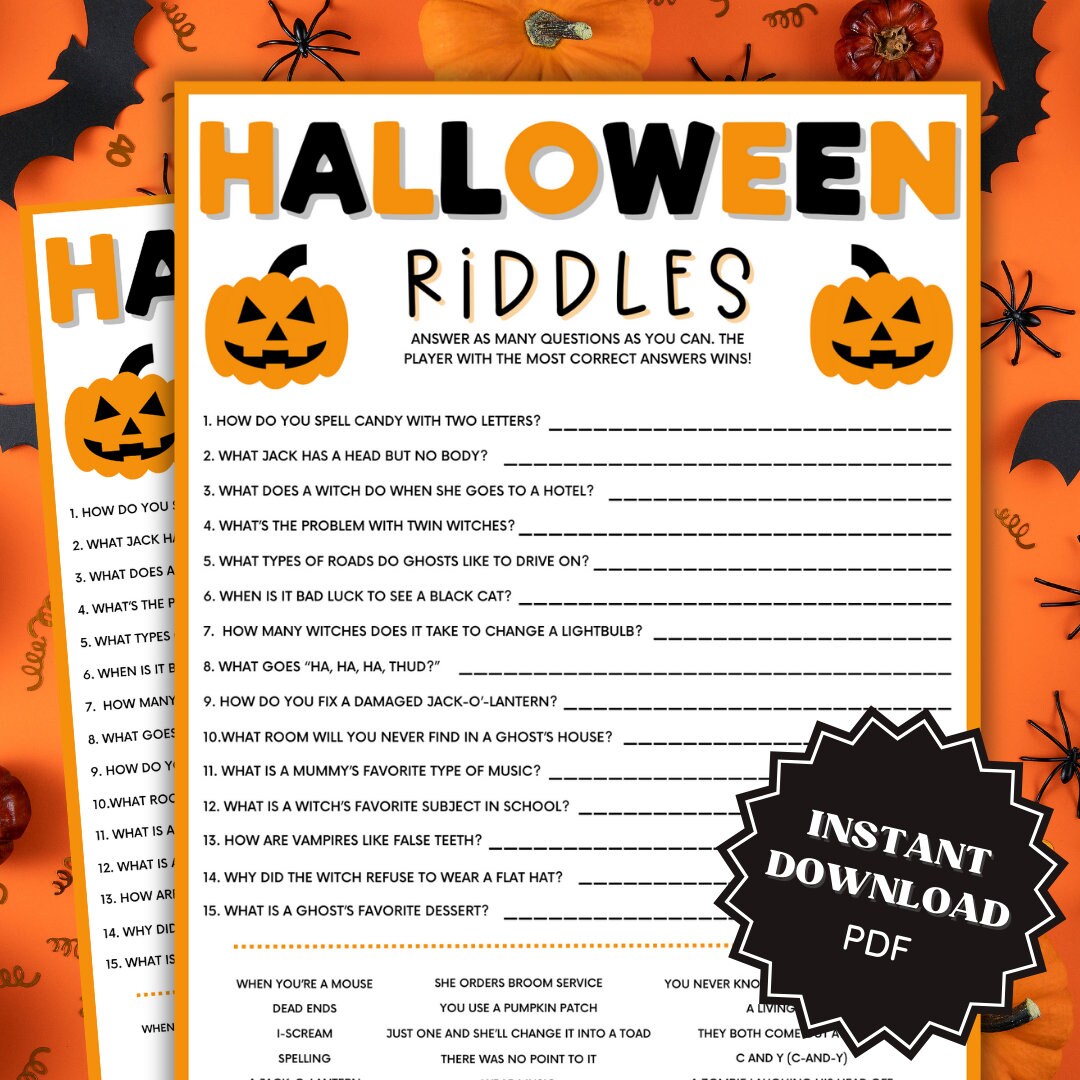 riddles-printable-halloween-game-for-kids-trivia-games-halloween-printable-games-halloween-printable-for-kids-halloween-games-for-senior-etsy for Free Printable Halloween Brain Teasers Riddles Printable Halloween Game for Kids, Trivia Games, Halloween Printable Games, Halloween Printable for Kids, Halloween Games for Senior - Etsy for Free Printable Halloween Brain Teasers