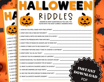 Riddles Printable Halloween Game for Kids, Trivia Games, Halloween Printable Games, Halloween Printable for Kids, Halloween Games for Senior