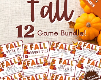 12 Fall Games Bundle, Fall Games For Adults, Fall Game Bundle, Fall Game Printables, Trivia Games, Drunk Dice Game, Whats On Your Phone