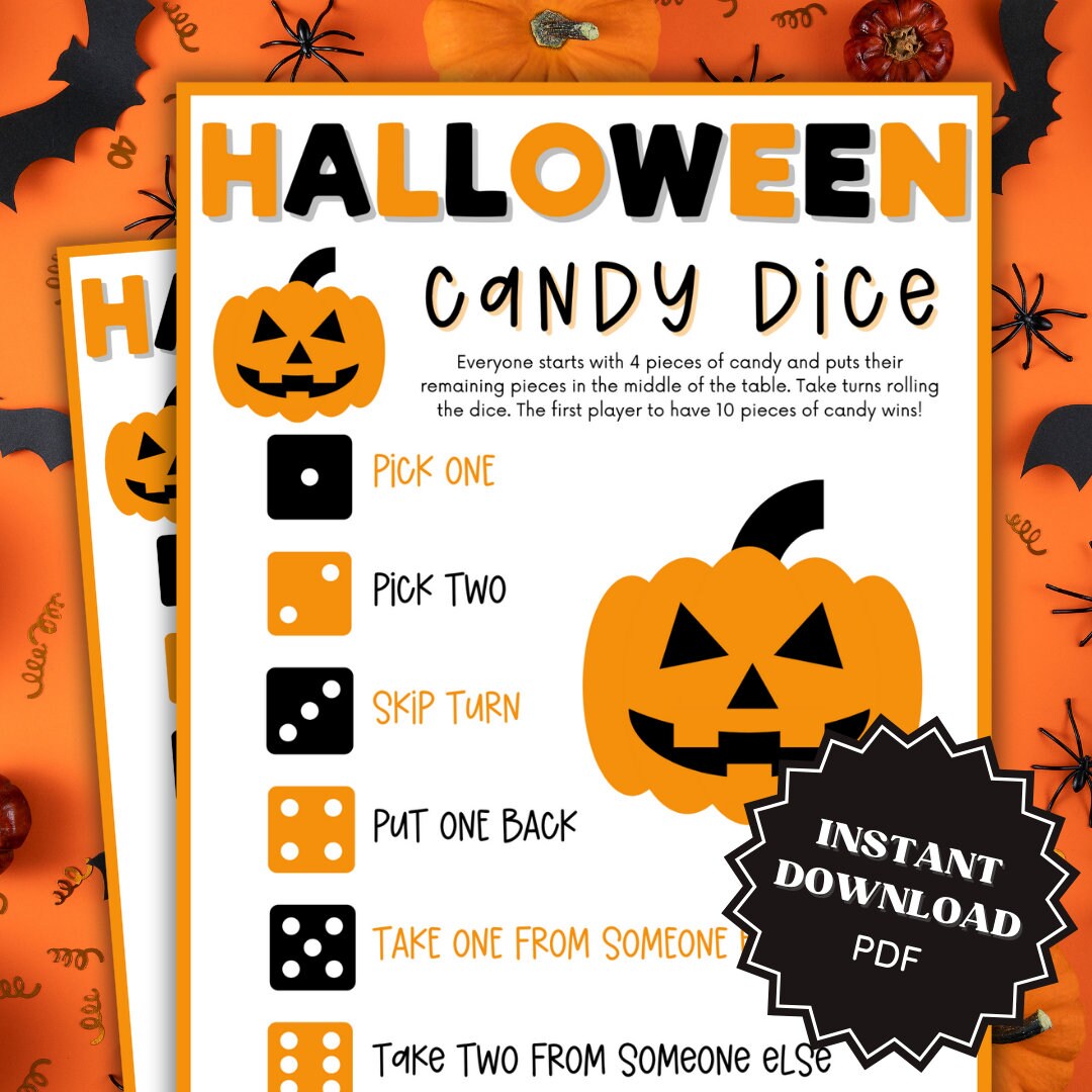Candy Dice Halloween Game Printable, Halloween Games for Kids