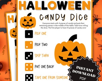 Candy Dice Halloween Game Printable, Halloween Games For Kids, Halloween Printable For Kids, Halloween Games, Group Party Games