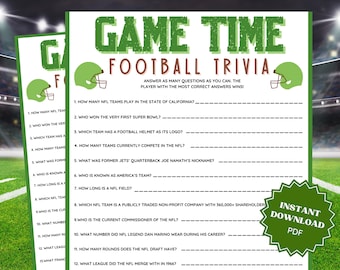NFL Football Trivia Super Bowl Party Game, Super Bowl Games, Family Party Game, Trivia Games, Trivia Game, Trivia Printable, Trivia Night