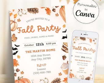 Editable Fall Party Invitation Template: Autumn Gathering, Halloween Flyer (Digital Download)