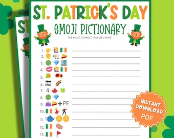 St Patricks Day Emoji Pictionary Game, St Patricks Games, St Patricks Game, Family Party Game, Emoji Game, Emoji Pictionary, Pictionary Game