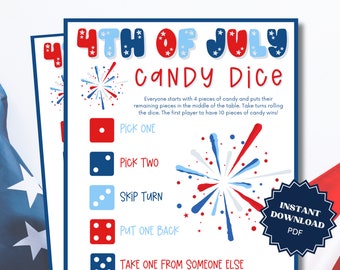 Candy Dice 4th of July Game, 4th of July Games, 4th of July Party, 4th of July Games for Kids, 4th of July Games Printable