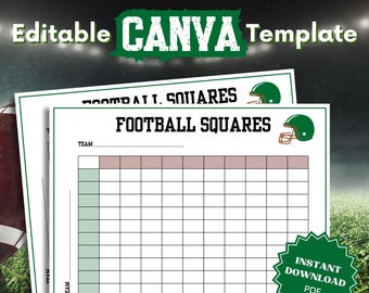 Super Bowl Printable Football Squares- Football Squares Templates, Football Squares Printable, Football Squares Editable, Super Bowl Squares