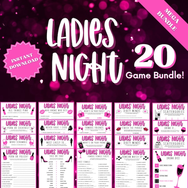 Ladies Night 20 Game Mega Bundle, Ladies Night Out, Girls Night Out, Ladies Night Game, Dirty Minds Game, Never Have I Ever, Purse Game