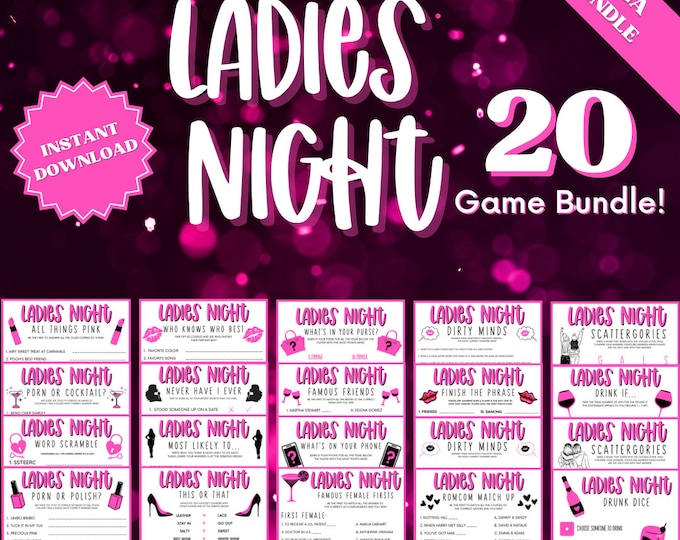 Featured listing image: Ladies Night 20 Game Mega Bundle, Ladies Night Out, Girls Night Out, Ladies Night Game, Dirty Minds Game, Never Have I Ever, Purse Game