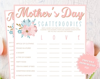 Scattergories Printable Mother's Day Game, Word Games, Mothers Day Party, Mothers Day Activity, Mothers Day Brunch, Mothers Day Ideas