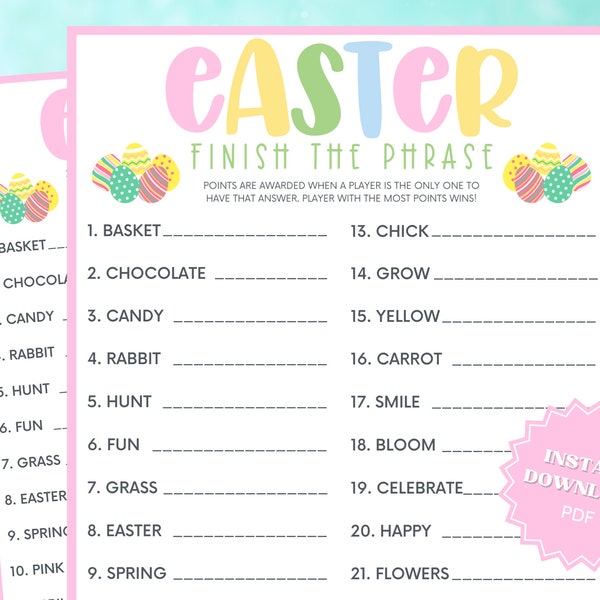 Finish The Phrase Printable Easter Game, Finish My Phrase, Printable Easter Games, Virtual Games, Easter Games Printable, Family Party Game