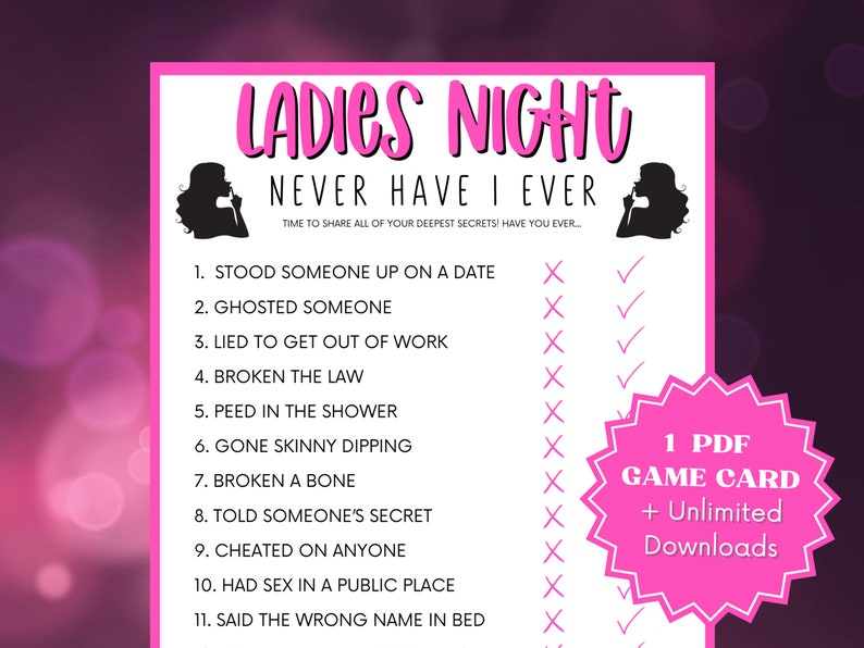 Ladies Night Never Have I Ever Game Ladies Night Ladies - Etsy