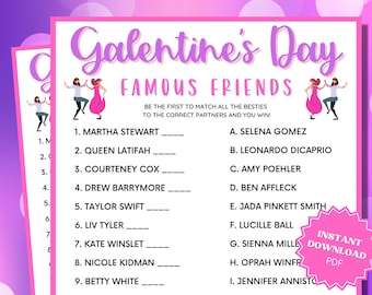 Galentine's Day Famous Friends Trivia Game, Galentines Party, Galentines Day Games, Galentines Games, Party Trivia, Trivia Printable