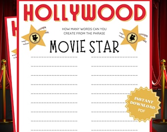 Movie Star Oscars Party Word Game, Oscar Party Games, Oscars Party, Oscars Party Games, Word Games, Family Party Game, Kids Party Games