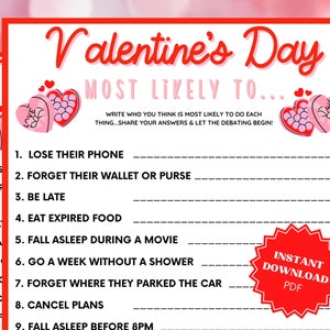 Valentine&#39;s Day Most Likely To, Couples Night, Couples Date Night, Couples Game Night, Date Night Games, Games For Couples, Valentines Game