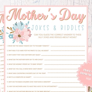 Jokes And Riddles Trivia Printable Mothers Day Game, Group Games, Trivia Games, Mothers Day Activity, Mothers Day Party, Mothers Day Games