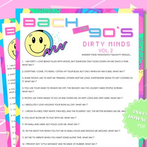 Dirty Minds 90s Theme Bachelorette Party Game Printable Volume 2, 90s Bachelorette, 90s Theme Party, Bach To The 90s, Party Trivia