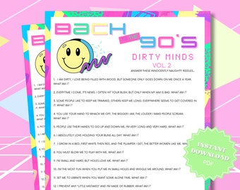 Dirty Minds 90s Theme Bachelorette Party Game Printable Volume 2, 90s Bachelorette, 90s Theme Party, Bach To The 90s, Party Trivia