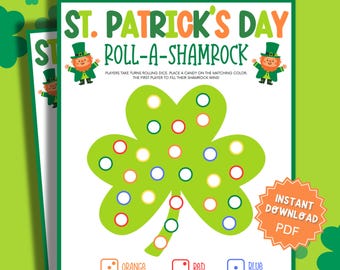St Patricks Day Roll A Shamrock Game, St Patricks Games, St Patricks Game, Classroom Games, Family Party Game, Family Game Night, Dice Game