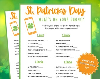 What's On Your Phone St Patricks Day Game, St Patricks Games, St Patricks Game, Adult Party Games, Family Party Games, Whats In Your Phone