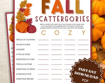 Scattergories Fall Printable Game, Fall Games Printable, Fall Games For Kids, Fall Game For Teens, Fall Games For Adults, Word Games