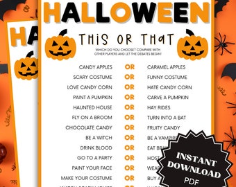 This Or That Halloween Game Printable, Halloween Games, Halloween Printable Games, Would You Rather, Halloween Games For Teens