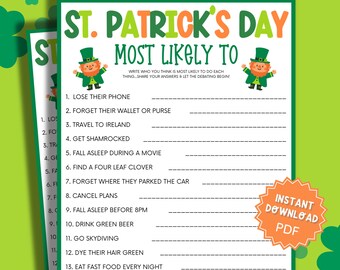 St. Patricks Day Most Likely To Game, St Patricks Games, St Patricks Game, Most Likely To, Adult Party Games, Adult Party Game, Group Games