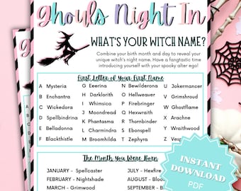 Ghouls Night In What's Your Witch Name Printable Halloween Game, Ghouls Night Out, Moms Night Games, Ladies Night Games, Girls Night Games