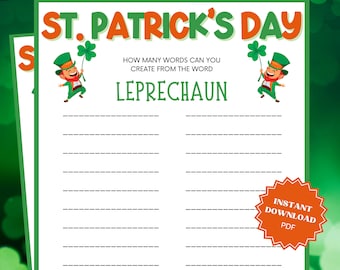 St Patricks Day Leprechaun Word Game, St Patricks Games, St Patricks Game, Word Games, Family Party Game, Family Game Night, Classroom Games