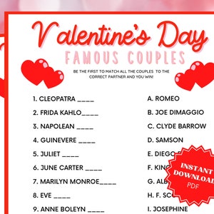 Valentine&#39;s Day Famous Couples, Couples Night, Couples Date Night, Couples Game Night, Date Night Games, Games For Couples, Valentines Game