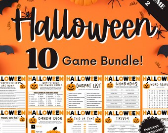 10 Halloween Games Bundle Vol. 2, Trivia Games, Bucket List Printable, Candy Dice, Find Someone Who, This or That, Halloween Games Bundle