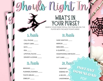 Ghouls Night In What's In Your Purse Printable Halloween Game, Ghouls Night Out, Moms Night Games, Ladies Night Games, Girls Night Games