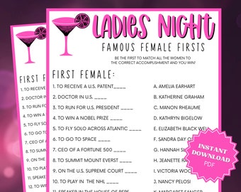Ladies Night Famous Female Firsts Trivia Game, Ladies Night Out, Ladies Night Games, Girls Night Games, Party Trivia, Trivia Printable
