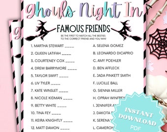 Ghouls Night In Famous Friends Trivia Printable Game, Ghouls Night Out, Moms Night Games, Ladies Night Games, Girls Night Games