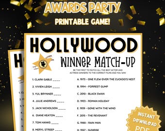 Oscars Party Winner Match Up Game, Academy Awards, Academy Award Party, Oscar Party, Oscars Party Games, Trivia Games, Trivia Printable