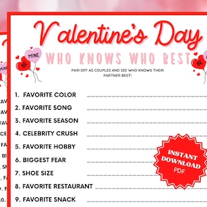 Valentine&#39;s Day Who Knows Who, Couples Night, Couples Date Night, Couples Game Night, Date Night Games, Games For Couples, Valentines Game