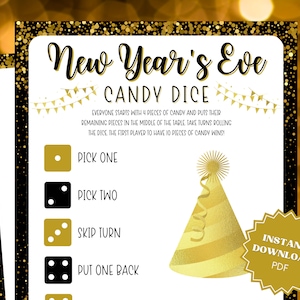 New Year&#39;s Eve Candy Dice Game: Kid&#39;s Party Printable (PDF)