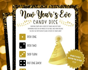 New Years Eve Candy Dice Game, New Years 2023, New Years Eve Kids, New Years Printables, New Year Party Games, New Years Activity