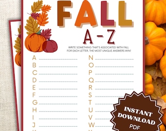 A-Z Fall Word Game Printable, Fall Games Printable, Fall Games For Kids, Fall Game Printables, Printable Fall Games, Kids Games, Word Games